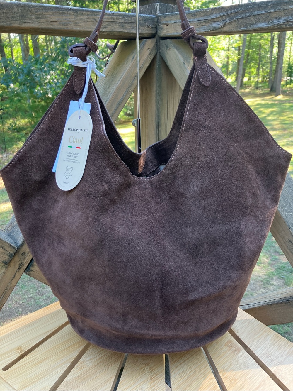 Viola Castellani Brown Suede Hobo Bag Leather Italy NWT - Picture 4 of 16